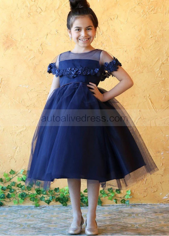 Cape Sleeves Pearls 3D Floral Lace Tulle Flower Girl Dress Cape Sleeves Pearls 3D Floral Lace Tulle Flower Girl Dress